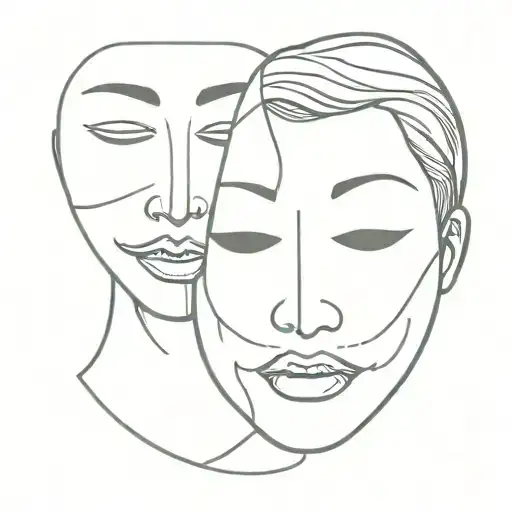 sad face with happy mask split same face tattoo design idea