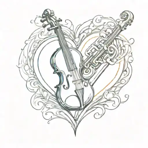 A violin and saxophone forming a heart shape with the BMW logo in the center tattoo design idea