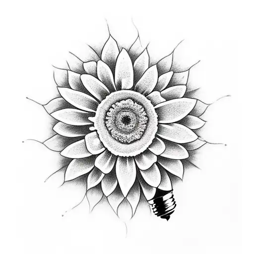 two daisys with a lightbulb as pistil tattoo design idea