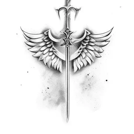 angel wings  sword church tattoo design idea