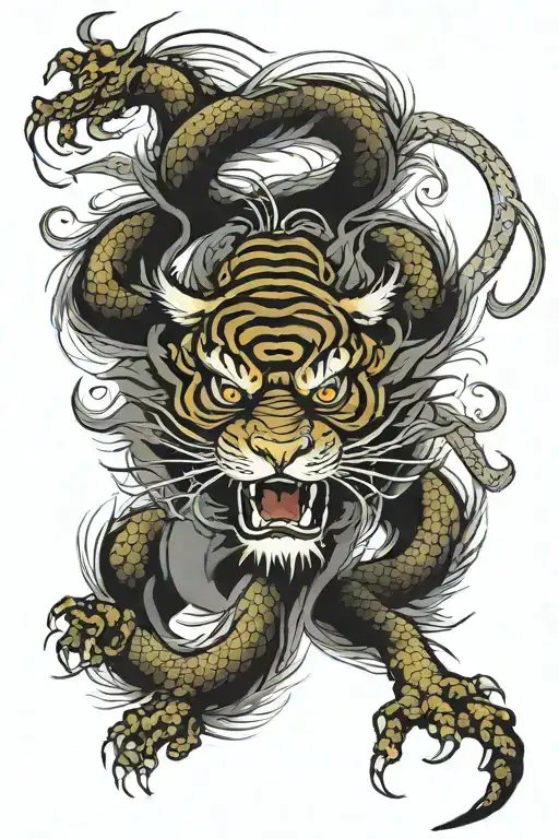 chinese dragon tattoo and tiger standing tattoo design idea