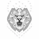 Design a dotwork tattoo of a shield with a roaring lion's head tattoo design idea