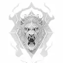 Design a dotwork tattoo of a shield with a roaring lion's head tattoo design idea