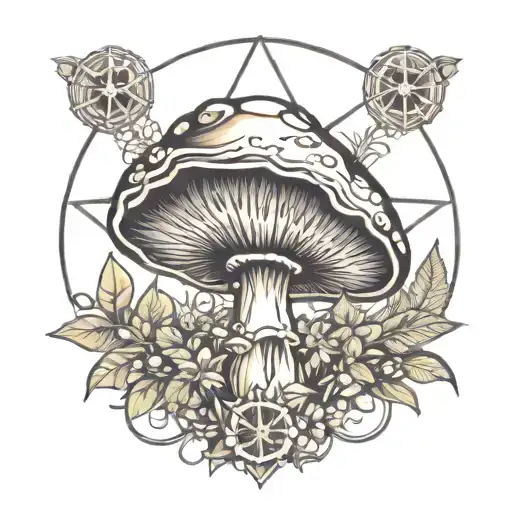 Big Mushroom with Heptagram tattoo design idea