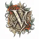 the letters V and an inverted V and an inscription between them tattoo design idea