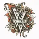 the letters V and an inverted V and an inscription between them tattoo design idea