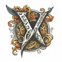 the letters V and an inverted V and an inscription between them tattoo design idea