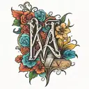 the letters V and an inverted V and an inscription between them tattoo design idea