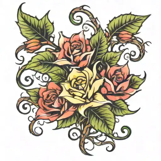 flowers vines color thorns tattoo design idea