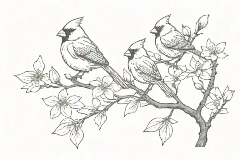 2 Cardinals on a Dogwood branch  tattoo design idea