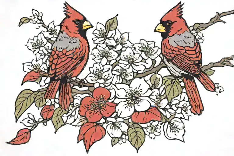 2 Cardinals on a Dogwood branch  tattoo design idea