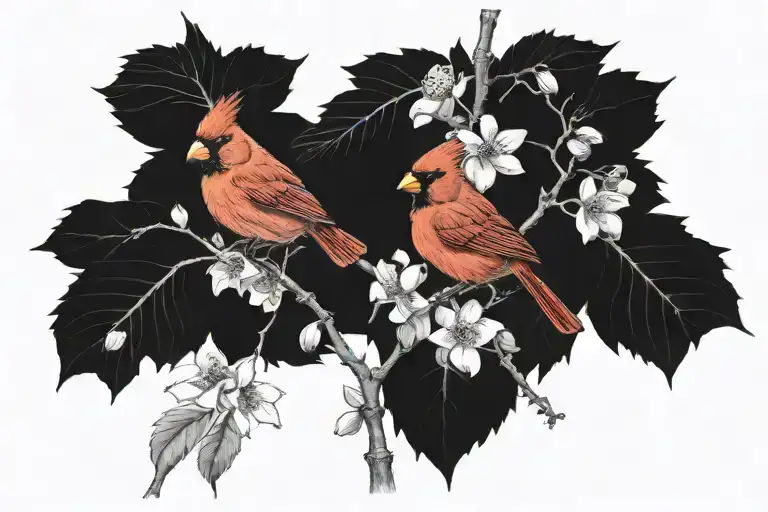 2 Cardinals on a Dogwood branch  tattoo design idea
