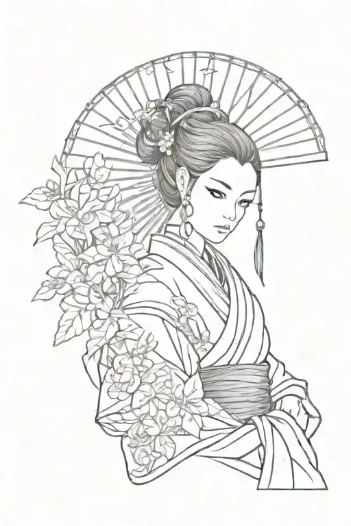 kyoshi avatar with flowers and fan holding tattoo design idea