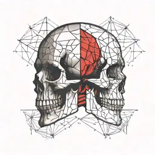 anatomical skull split with red grunge  tattoo design idea