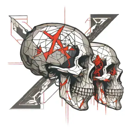 anatomical skull split with red grunge tattoo design idea