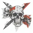 anatomical skull split with red grunge tattoo design idea