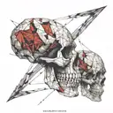 anatomical skull split with red grunge tattoo design idea