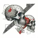 anatomical skull split with red grunge tattoo design idea