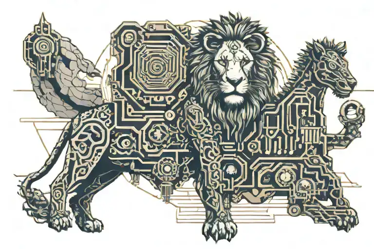 desert scene with a water well lion and lamb tattoo design idea