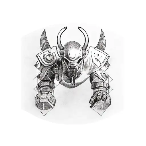 a gaming sleeve focusing on symbols from half life, diablo, god of war, warframe, and destiny 2 tattoo design idea