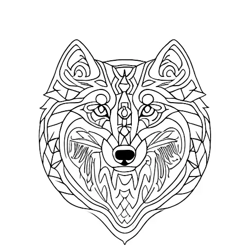 A tattoo design featuring a wolf's face formed by intricate Sigma letter patterns tattoo design idea