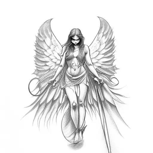 an angel with devil body  tattoo design idea