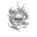 leg sleeve with dark clouds at the top and lighting down to the top of the knee with marine life down under tattoo design idea