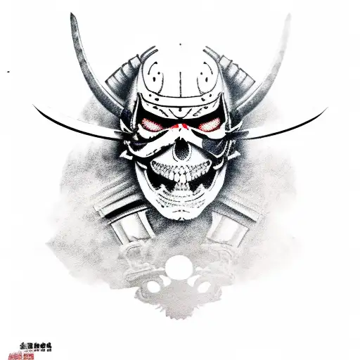 Realistic samurai warrior with a skull face tattoo design idea