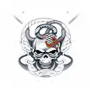 Samurai skull with intertwined snakes tattoo design idea