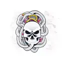 Samurai skull with intertwined snakes tattoo design idea
