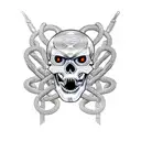 Samurai skull with intertwined snakes tattoo design idea