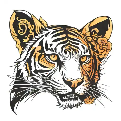 tiger face on hand tattoo design idea