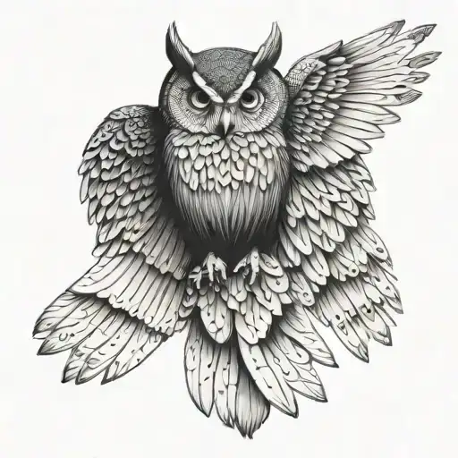 backview of an owl that spread its wings tattoo design idea