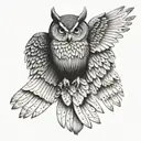 backview of an owl that spread its wings tattoo design idea