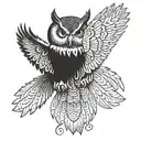 backview of an owl that spread its wings tattoo design idea