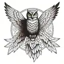 backview of an owl that spread its wings tattoo design idea