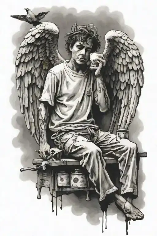 banksy drunk angel tattoo design idea