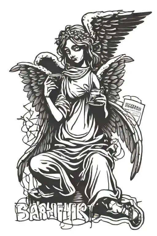 banksy drunk angel tattoo design idea
