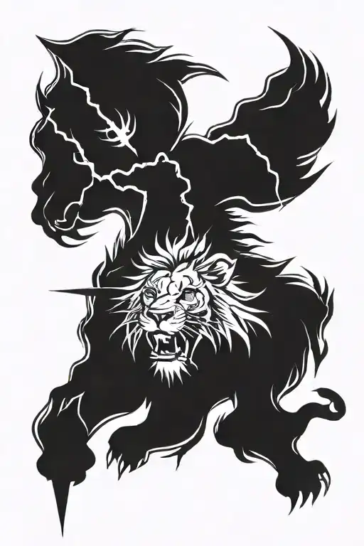 Lion and lightning bolt tattoo design idea