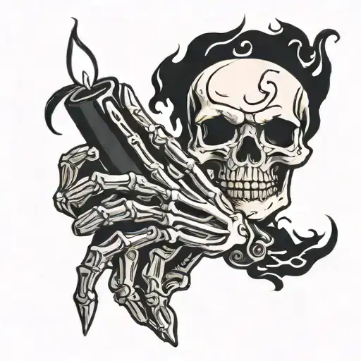A skeleton hand holding a black candle with a black flame tattoo design idea