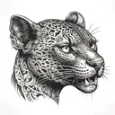 A portrair of a Front-Face black phanter with an intimidating looking tattoo design idea