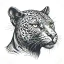 A portrair of a Front-Face black phanter with an intimidating looking tattoo design idea