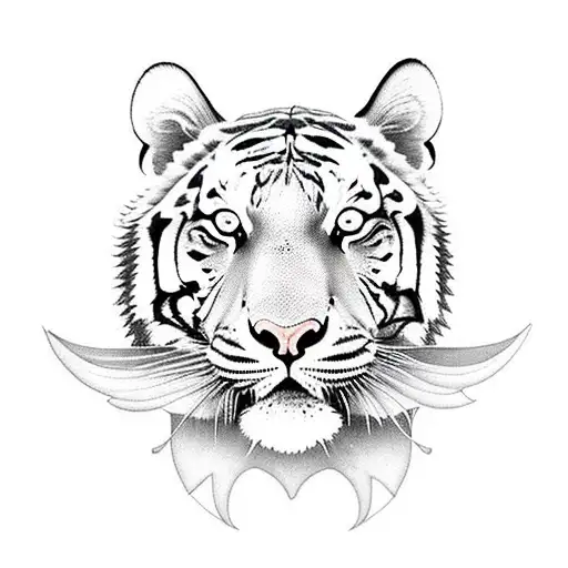 tiger surrounded by lotus flowers tattoo design idea