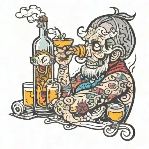 Hottie and alcohol bottle smoking tattoo design idea