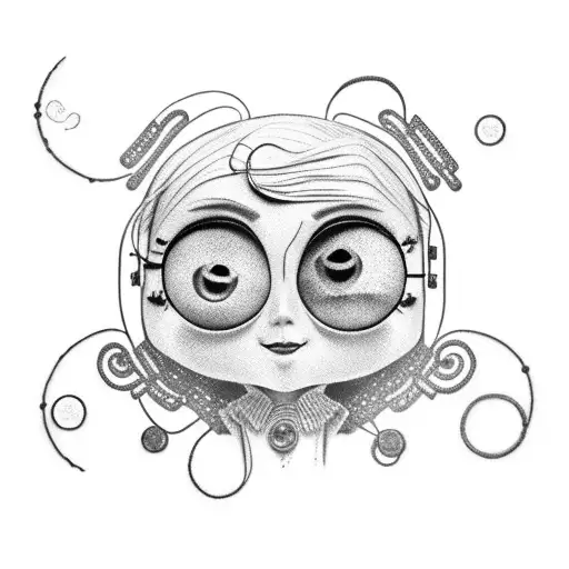 Coraline's button eyes surrounded by delicate thread tattoo design idea