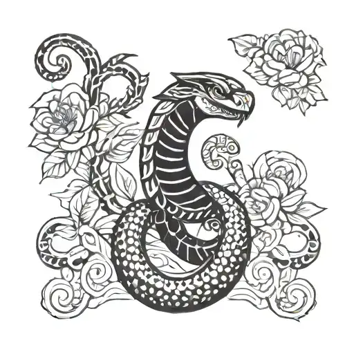 Cobra Snake Protector 11 number included and the symbol of the key of life greek mytology styled  tattoo design idea