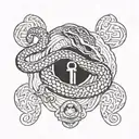 Cobra Snake Protector 11 number included and the symbol of the key of life greek mytology styled  tattoo design idea