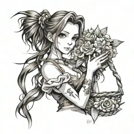 aerith Gainsborough holding a flower basket tattoo design idea