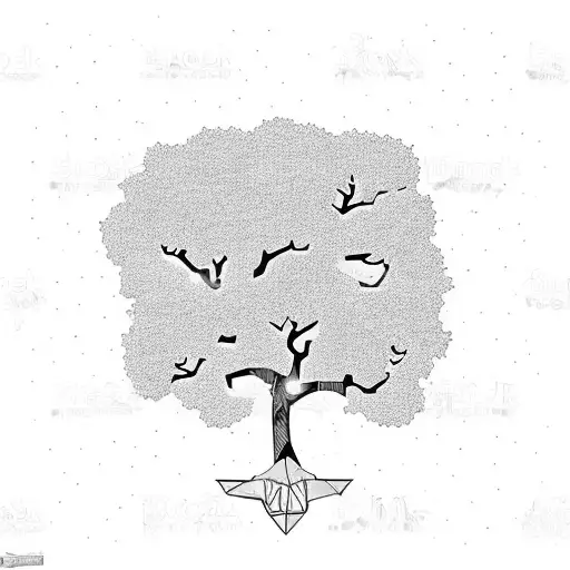 Hand-drawn tree with a complex canopy made of open books, and random inscriptions flying out from those books tattoo design idea