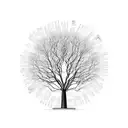 Hand-drawn tree with a complex canopy made of open books, and random inscriptions flying out from those books tattoo design idea